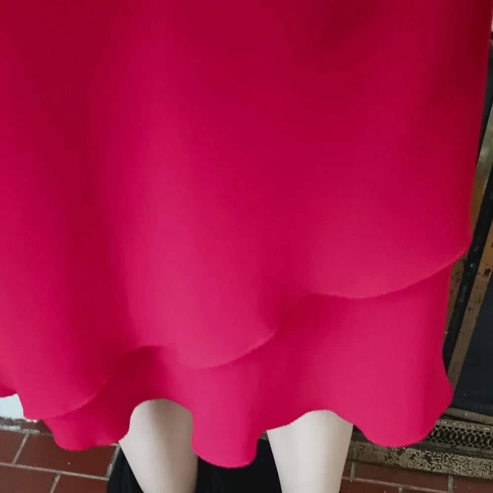 SL Fashion Vintage Red Layered Dress 8  V Neck Short Flutter Sleeve Fully Lined
